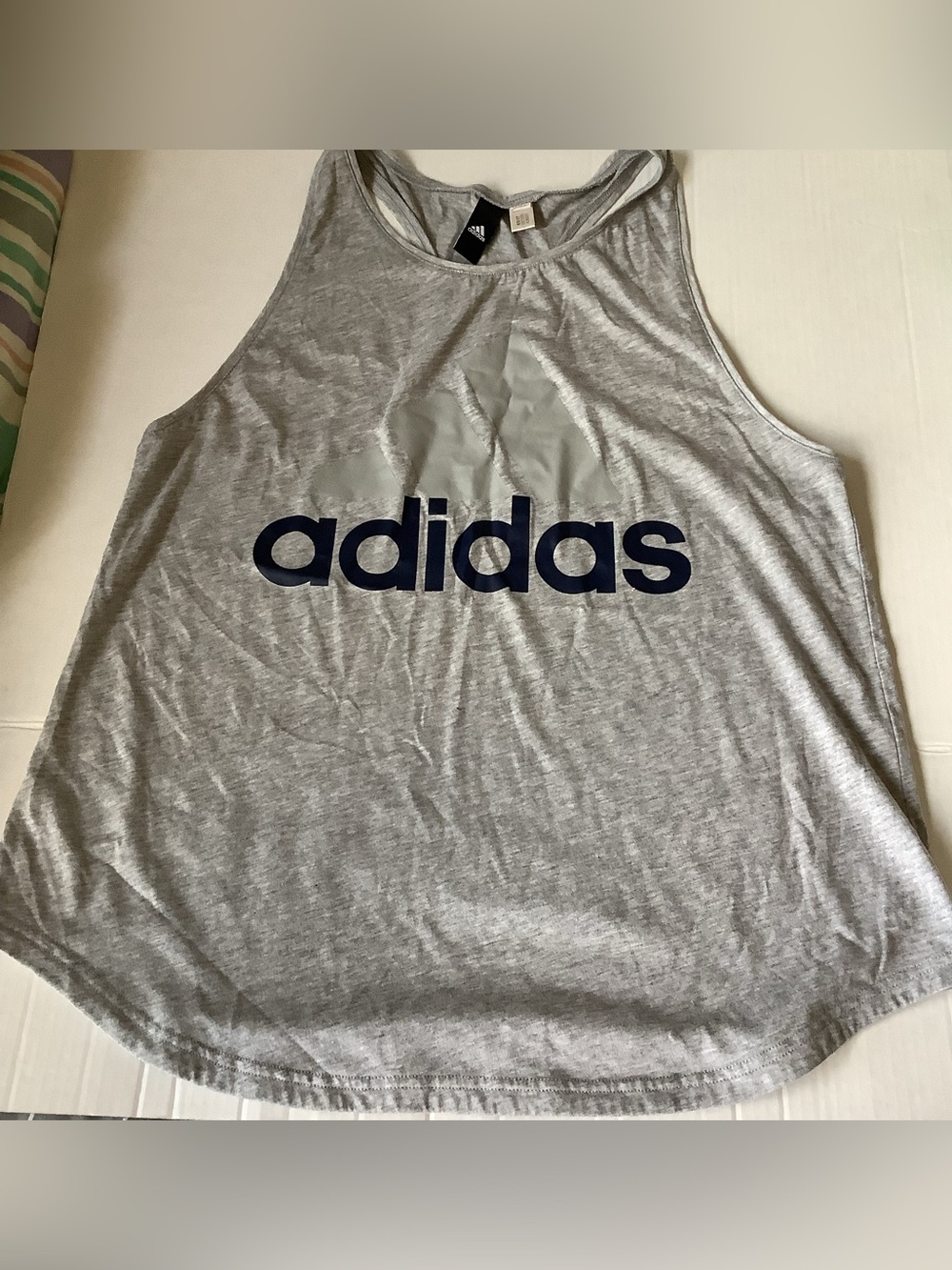 Adidas Gray Linear Logo Loose Fit Racerback Training Tank Top Size M/L
